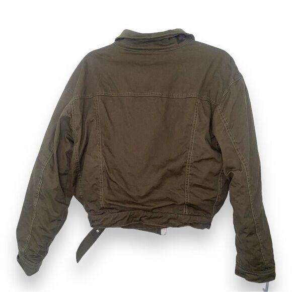 Pacsun Olive Green Zip Up Bomber Women’s Flight Jacket Asymmetrica Zipper - Picture 4 of 11